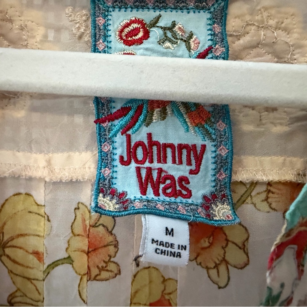 Johnny Was Sheer Floral Kimono with Yellow and Red Accents. Medium. - Picture 3 of 3